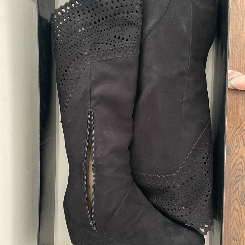 Joan Boyce Black Suede Over the Knee Boots